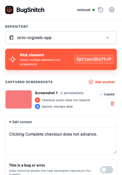 BugSnitch capture interface
